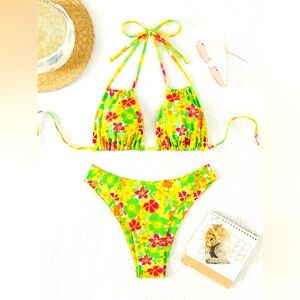 NEW Neon Floral Bikini 2 Piece Set